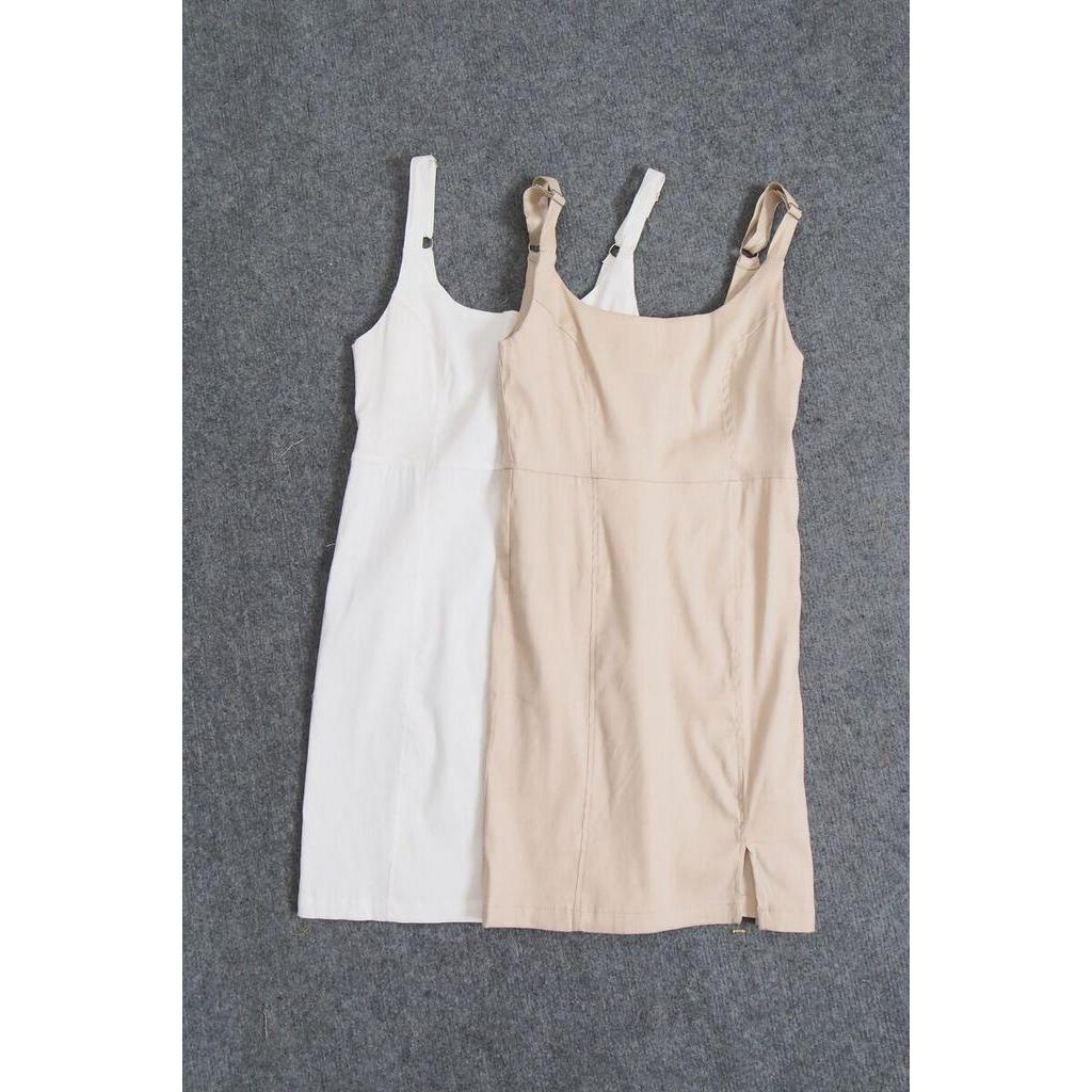 Đầm linen body hai dây, dây kéo bên hông F21
