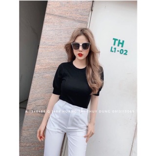Áo thun cộc tay vai bồng chất zip