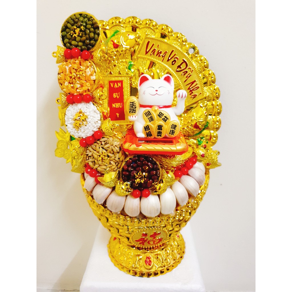 Tháp ngọc thực - Tháp thần tài mèo trắng vip 4 ( kt 20x30cm)