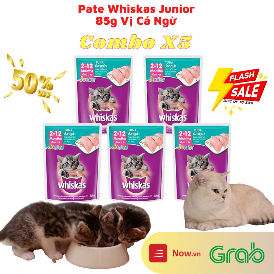 Combo 5 gói Pate Whiskas Junior 85g vị cá ngừ cho mèo từ 2-12 tháng tuổi date xa giá rẻ