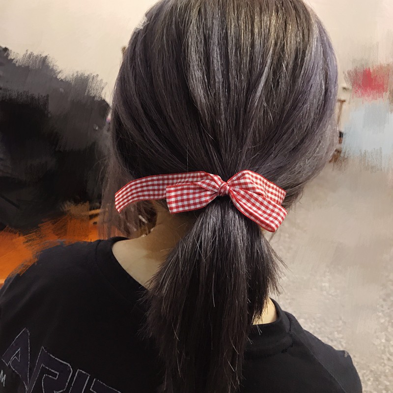 Thun cột tóc phối nơ B549 đính ngọc trai phong cách thời trang dễ thương