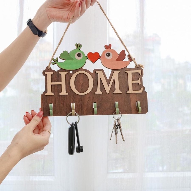 Bảng gỗ treo móc khóa trang trí gia đình nhà cửa kèm móc câu ý nghĩa và làm quà tặng