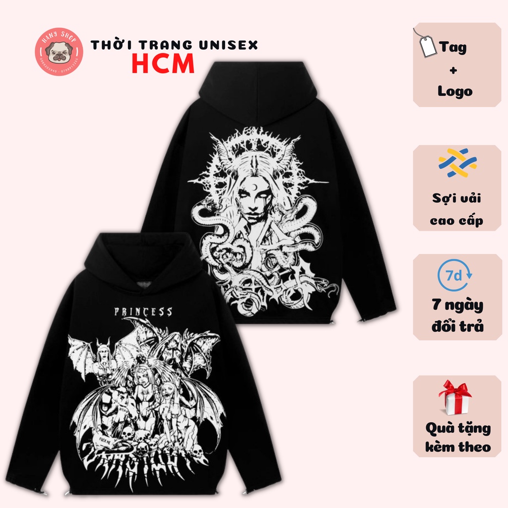 Áo hoodie VAH Princess dây rút form rộng unisex nam nữ full tag Thời trang Unisex HCM VAH07
