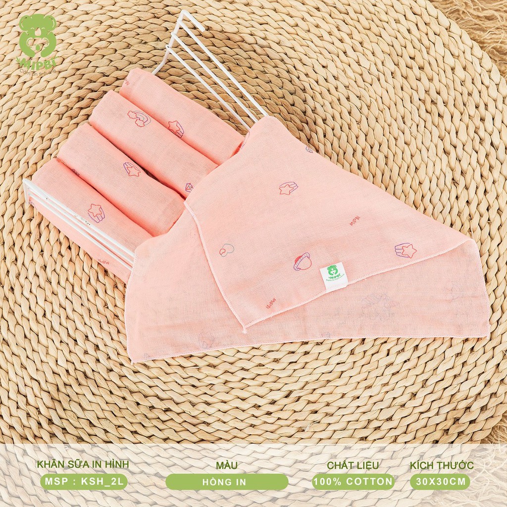 Sét 5 chiếc khăn sữa in hình cotton Mipbi