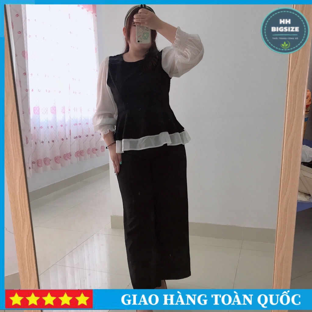 Áo peplum phom rộng kiểu dáng hàn quốc chất vải cotton thái tay dài phối tơ mềm mại HH. BIGSiZE AK35