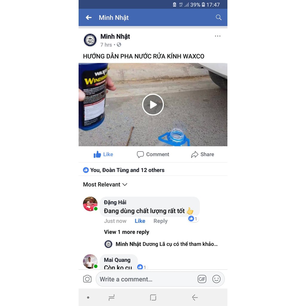 NƯỚC RỬA KÍNH Ô TÔ WAXCO ĐẬM ĐẶC 500ML