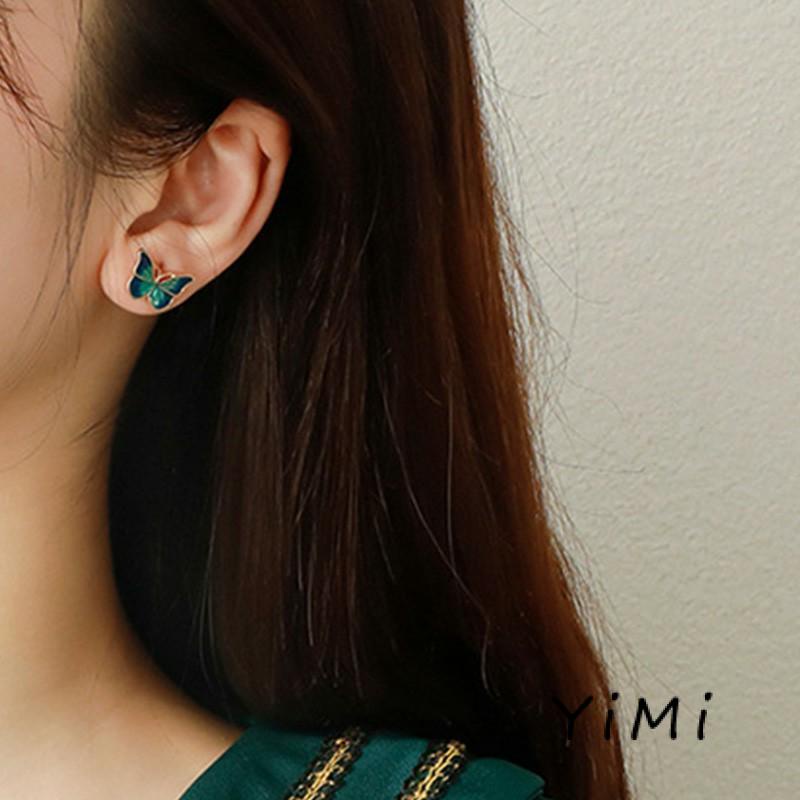 Bộ bông tai hình bướm màu xanh lá dầu đơn giản thời trang không gây dị ứng cho nữ