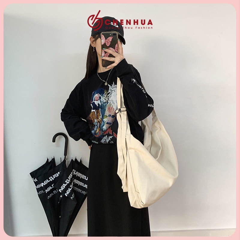 Túi vải canvas đeo vai đeo chéo ChenHua đi học đi chơi unisex phong cách ulzzang Hàn Quốc xinh đẹp TX112