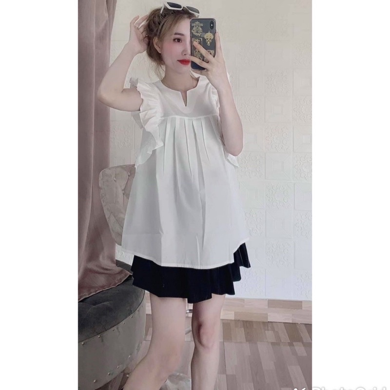 Áo bầu đẹp babydoll công sở thời trang hai màu nâu,trắng đi chơi giá rẻ