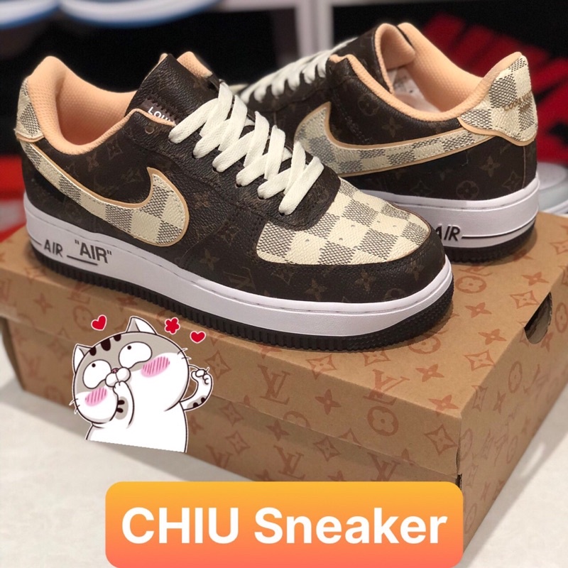 Giày thể thao nữ nam tăng chiều cao Air force 1 LV nâu phiên bản cao cấp giày Sneaker nam nữ AF1 LV nâu