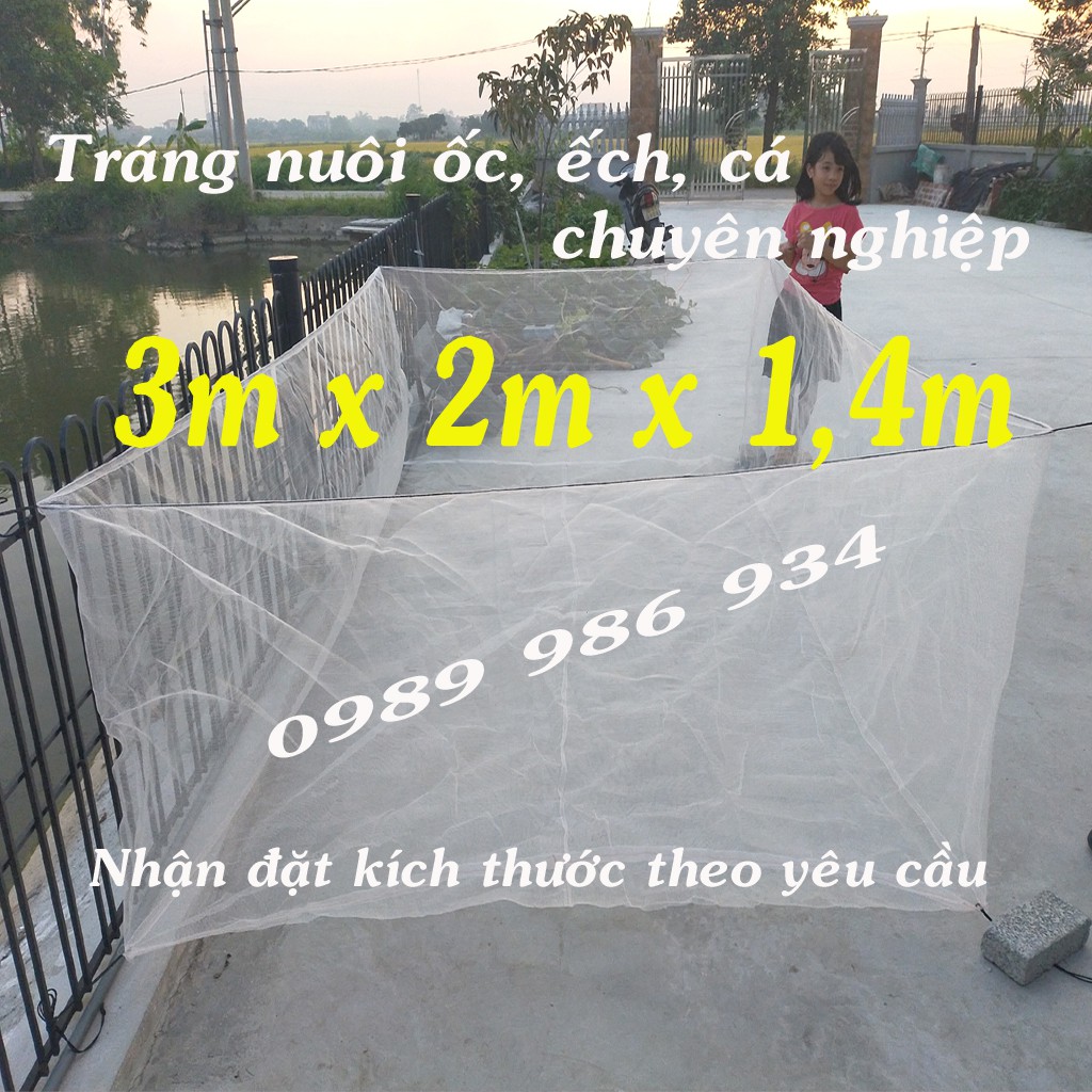 Tráng nuôi ốc thương phẩm 3x2x1.4 lưới dày công nghệ Thái, xung quanh may dây buộc