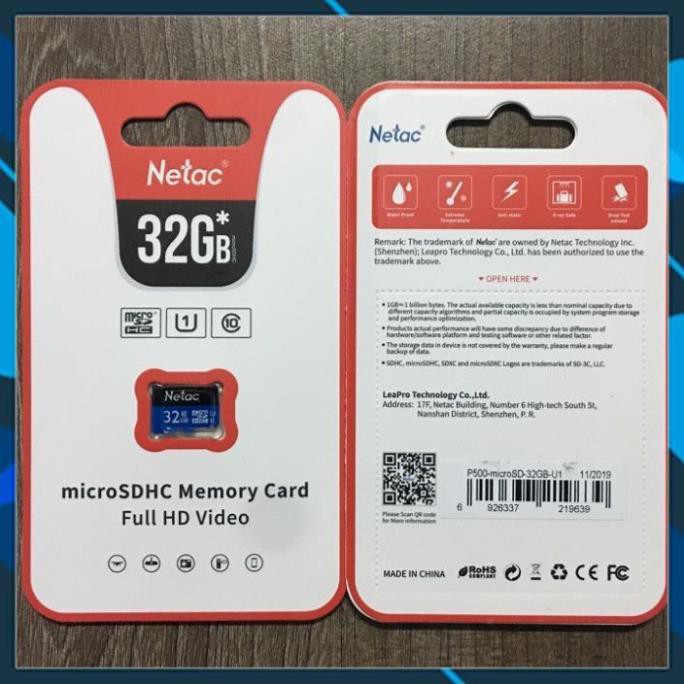 Thẻ nhớ Netac 32GB Class10 – Mua từ 3 tặng 1 đầu đọc thẻ – chính hãng – Bảo hành 5 năm [Giá Hủy Diệt]