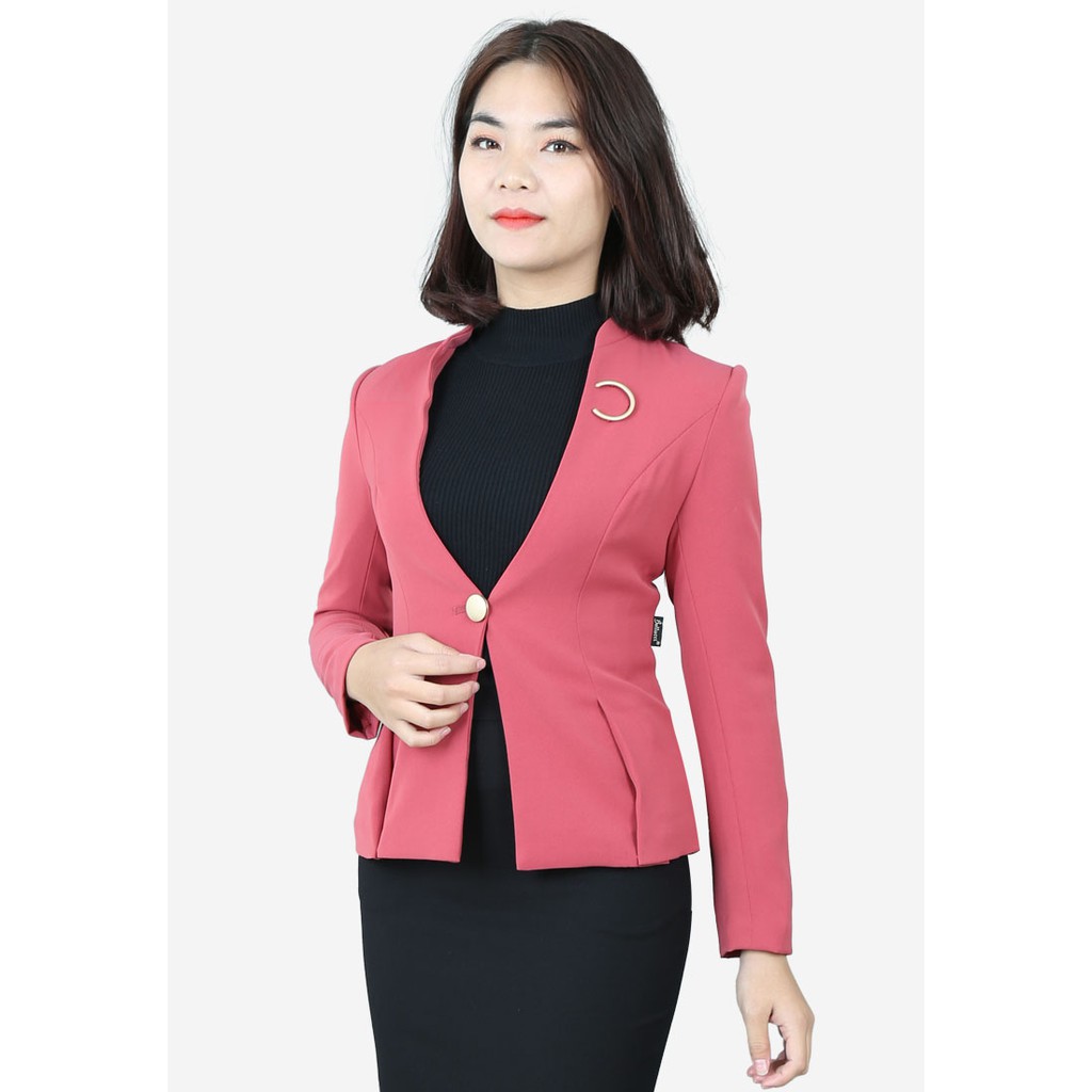 Áo vest 2 lớp tay dài trượt gạch cổ tàu leo rời 2 li gấp sườn 1 khuy trang trí chữ C The One Fashion AVD033GACH
