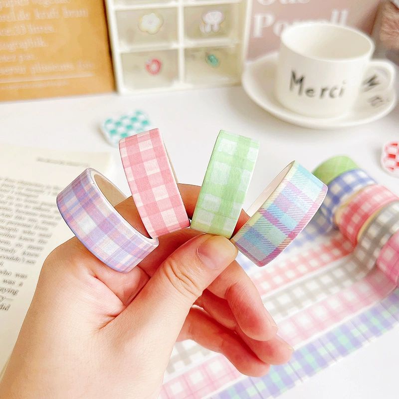 [Mã LIFEBOOK2 giảm 10% đơn 0Đ] Cuộn Washi Băng Keo Họa Tiết Caro Màu Pastel Dễ Thương BiTi Store