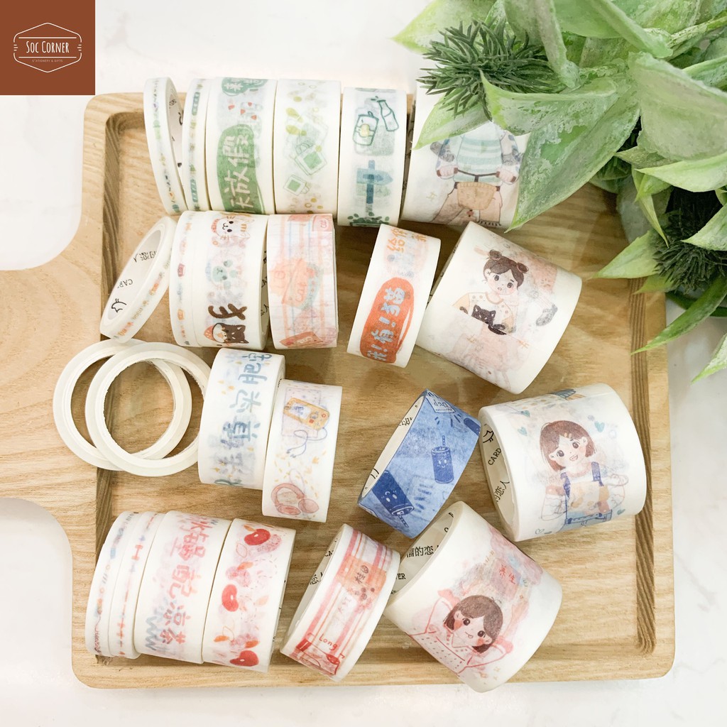 Set 6 cuộn Washi Tape lớn nhỏ hình cô gái