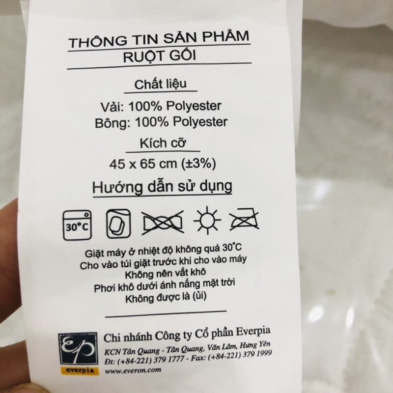 Ruột Gối Everon Standard Siêu Bền Lõi Bông Trắng Size 45x65