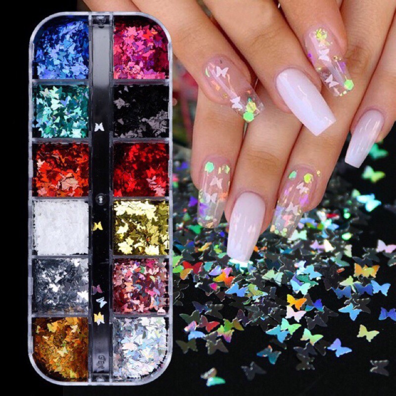 Set phụ kiện bướm ẩn bột/gel 12 màu