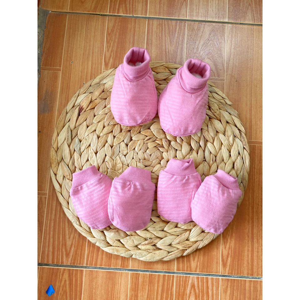 Bao tay bao chân sơ sinh và mũ vân thoáng Lullaby chất cotton cho bé