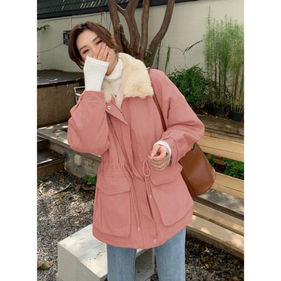Áo Khoác Kaki ANOKO, Áo Khoác Nữ Jacket Cổ Phối Lông Dày Dây Rút Eo Dưới 65kg Thời Trang Thu Đông S120 | BigBuy360 - bigbuy360.vn