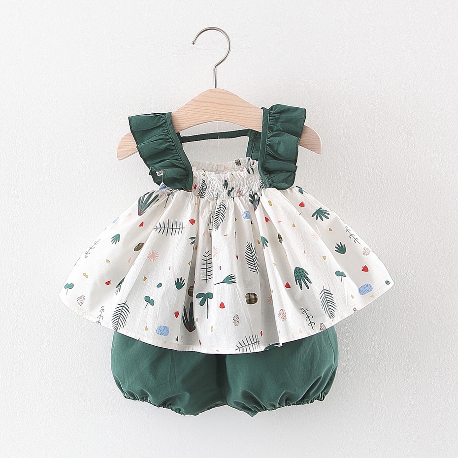 Bộ Áo Thun Cotton In Hoạt Hình + Quần Short Thoáng Khí Thời Trang Mùa Hè Cho Bé