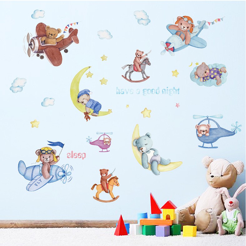 Decal dan tường Gấu con ngủ ngoan đáng yêu