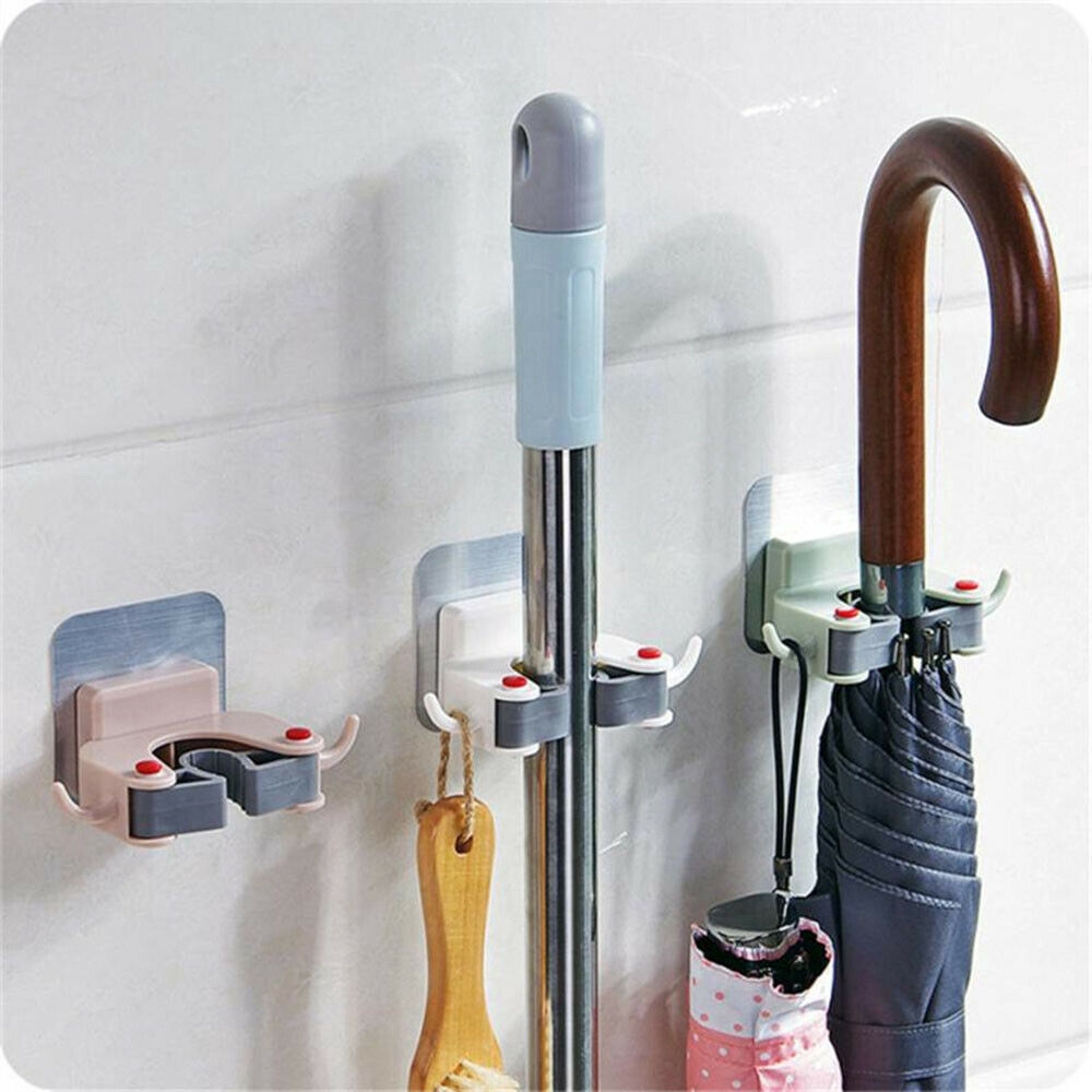 Mop Holder Bath Room Seamless Adhesive Wall Sticker Penjepit Pel Lantai Magic Hook Broom Storage Rack