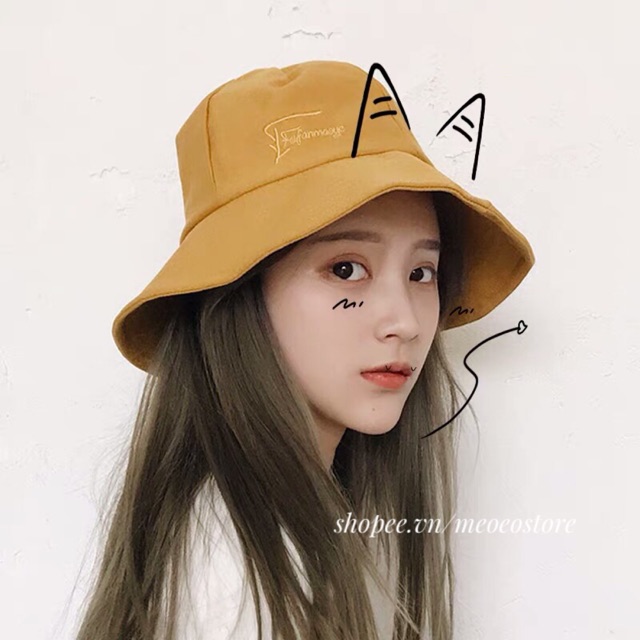 Mũ Bucket vành rộng nhung kaki - Nón Bucket Maruko Vàng nhung