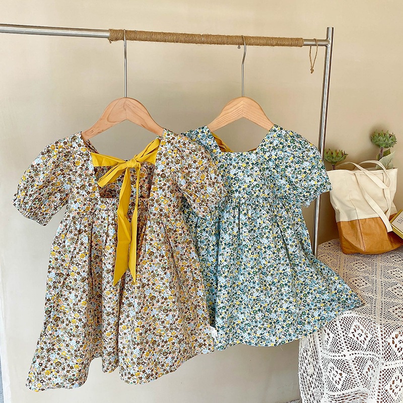 Đầm Công Chúa Tay Ngắn Hở Lưng In Hoa Dễ Thương Cho Bé Gái