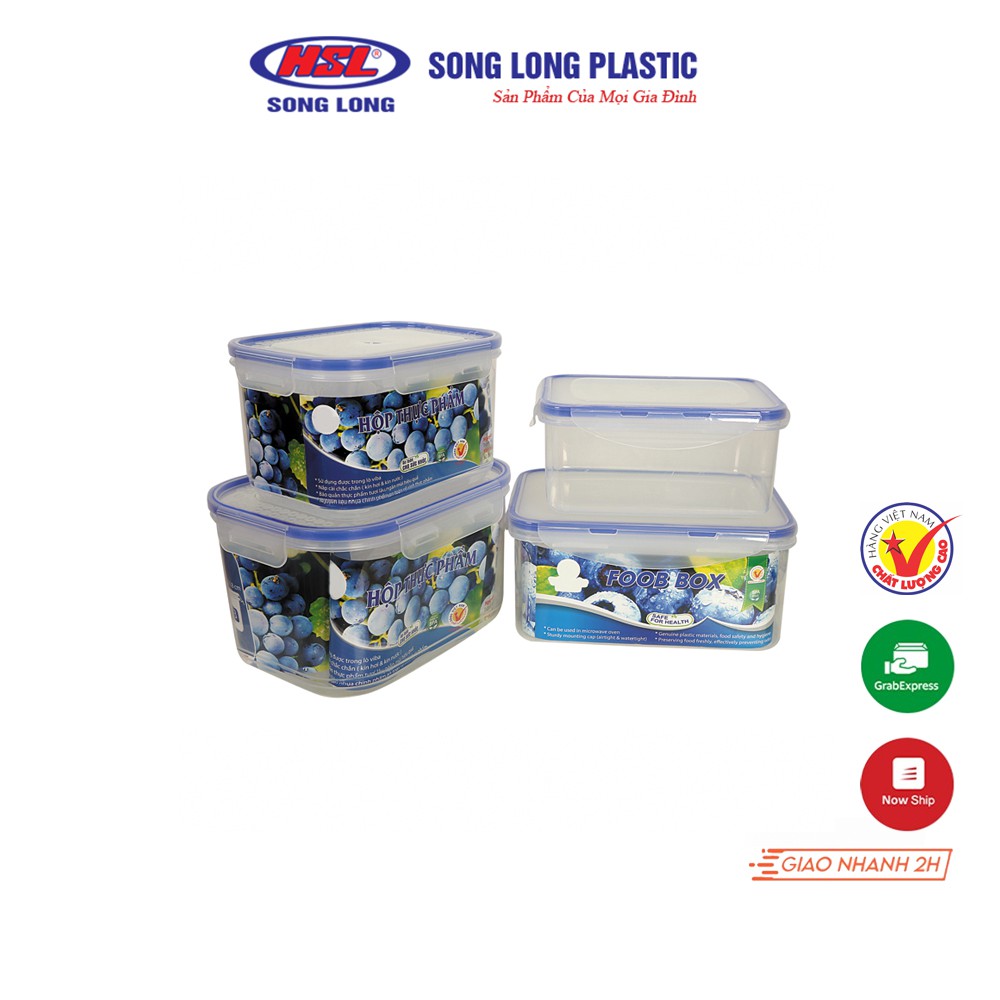 Hộp đựng thực phẩm 1220ml, 850ml, 450ml, 300ml Song Long Plastic Four Lock nhựa có nắp đậy ( 6532:3-2-1-6530-1)