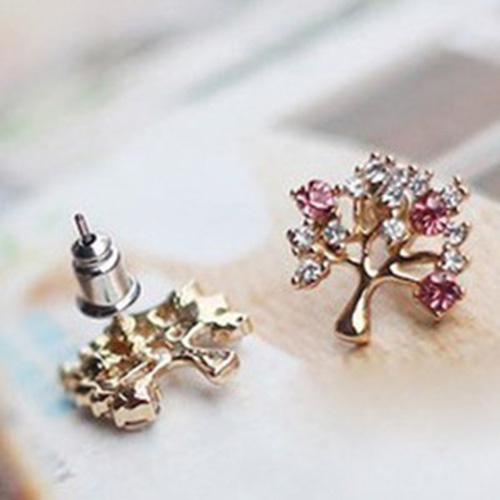 Đôi Khuyên Tai Xỏ Hình Cái Cây Nhỏ Đính Đá Và Ngọc Trai Nhân Tạo Xinh Xắn Cho Phụ Nữ