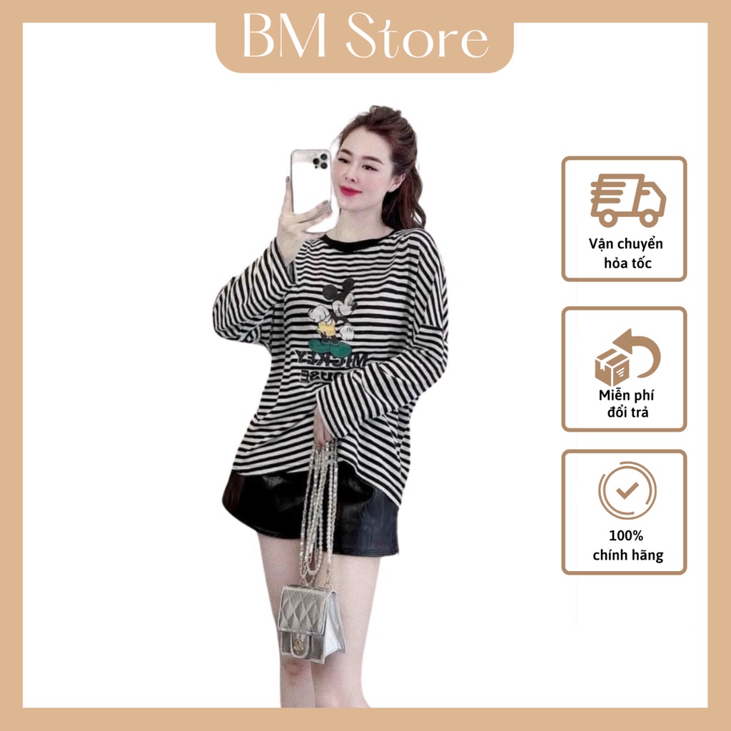 Áo Thun Dài Tay Hình Chuột Mickey, Chất Liệu Thun Co Giãn Cao Cấp - BM Store