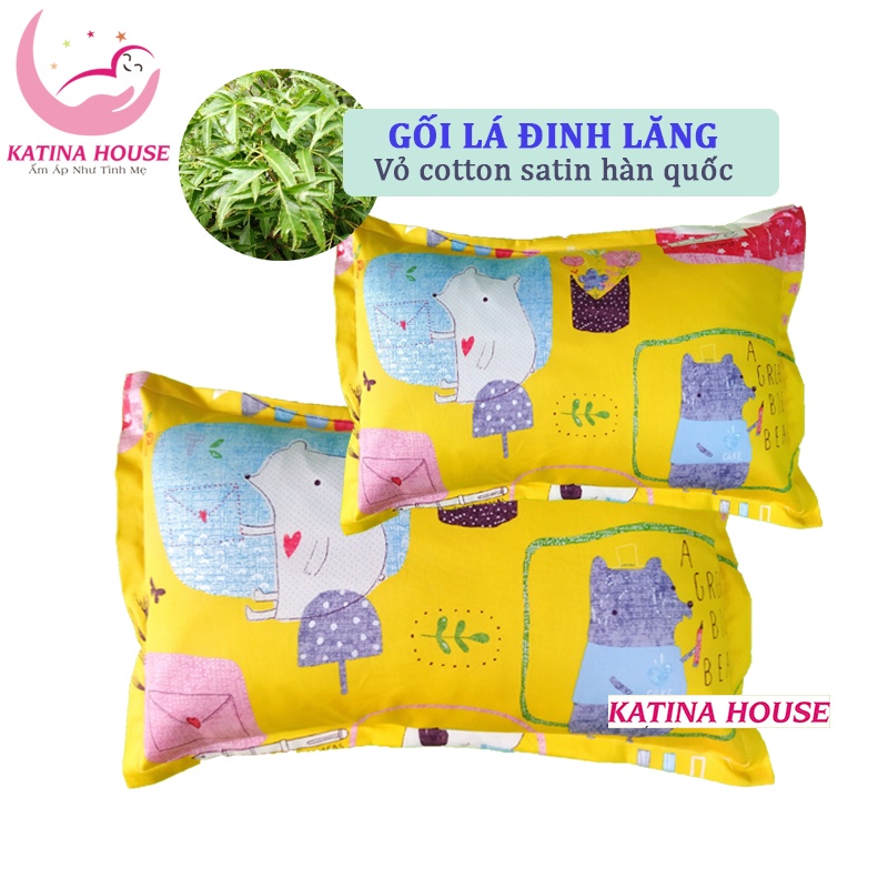 Gối lá đinh lăng cho trẻ sơ sinh và trẻ nhỏ, vỏ Cotton Satin Hàn Quốc mềm mại, thoáng mát, hương thơm dịu nhẹ