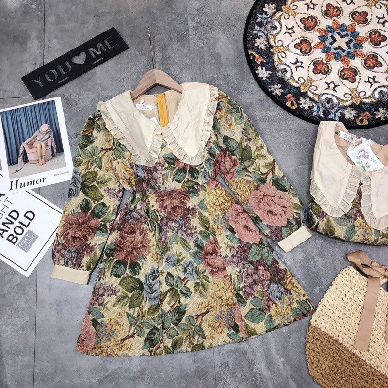 VÁY GẤM HOA CỔ BÈO SIÊU HÓT