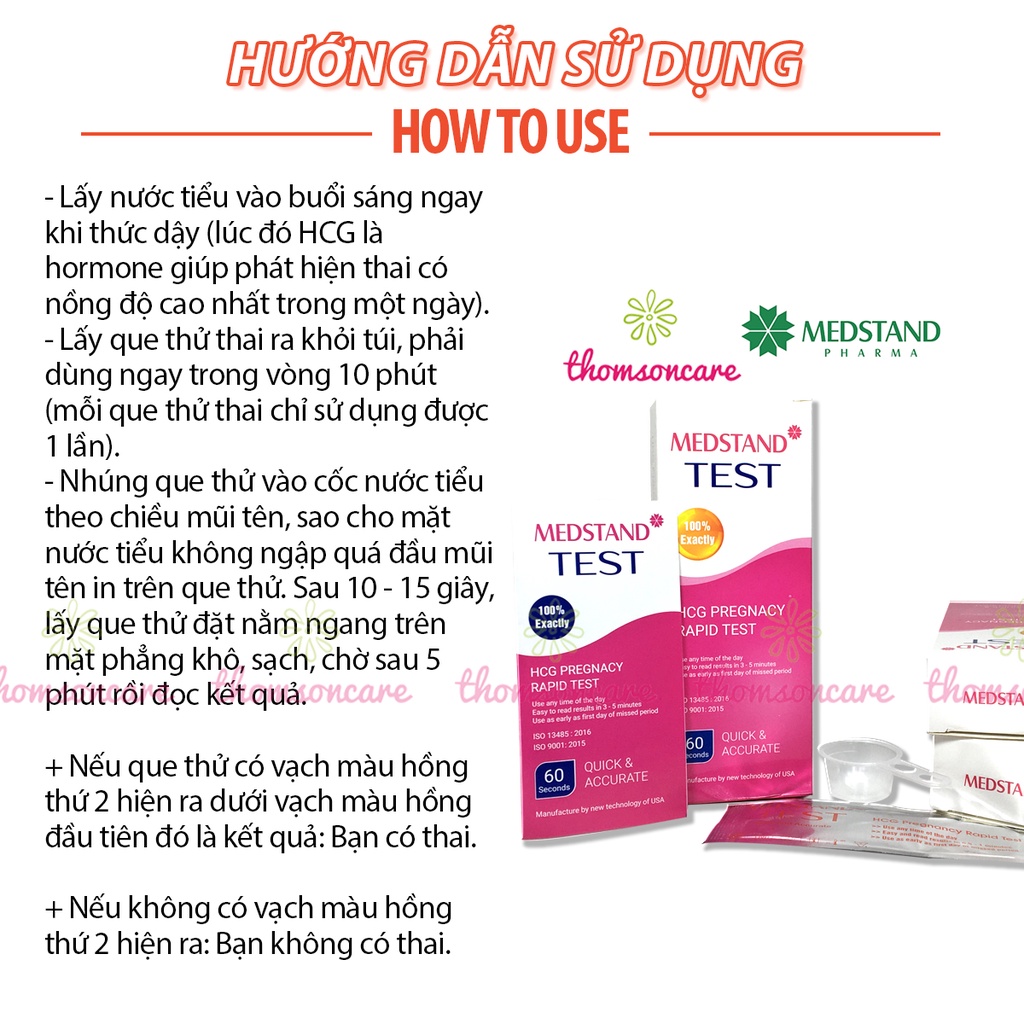 Que thử thai Test Medstand, giúp phát hiện có thai sớm test nhanh, chính xác 100% sau 60 giây - Combo 3 Que - có che tên