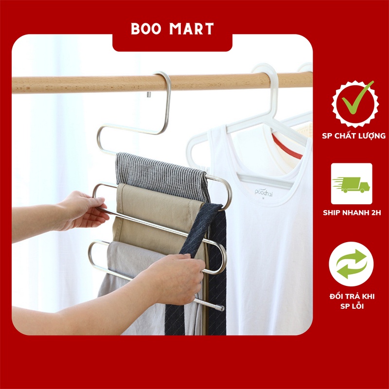Móc treo inox 5 tầng treo quần áo, khăn gọn gàng, tiện lợi đa năng tiết kiệm không gian tủ quần áo - BooMart