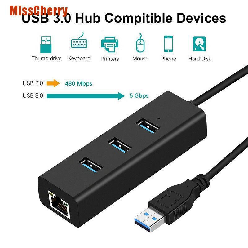 Bộ Chuyển Đổi 3 Cổng Usb 3.0 Gigabit Ethernet Lan Rj45 Hub Sang 1000mbps