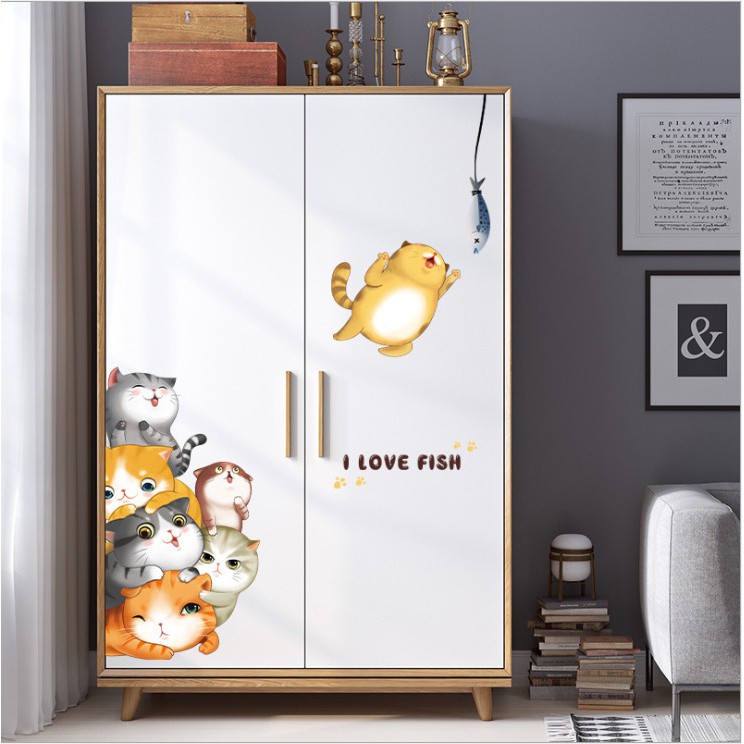 [RẺ VÔ ĐỊCH] Decal dán tường Mèo con dễ thương I love Fish AmyShop