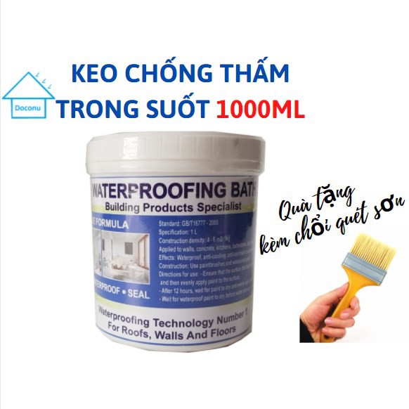 Keo chống thấm toilet, trần nhà, tường nhà DOCONU 1000ml trong suốt. [CAM KẾT BẢO HÀNH 1 ĐỔI 1]