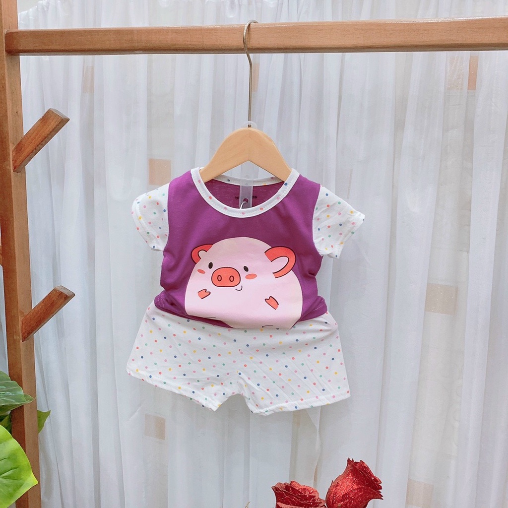 Đồ bộ bé gái hình thú ngộ nghĩnh chất thun cotton cho bé từ 7-18kg (0-3 tuổi) QATE-BG01
