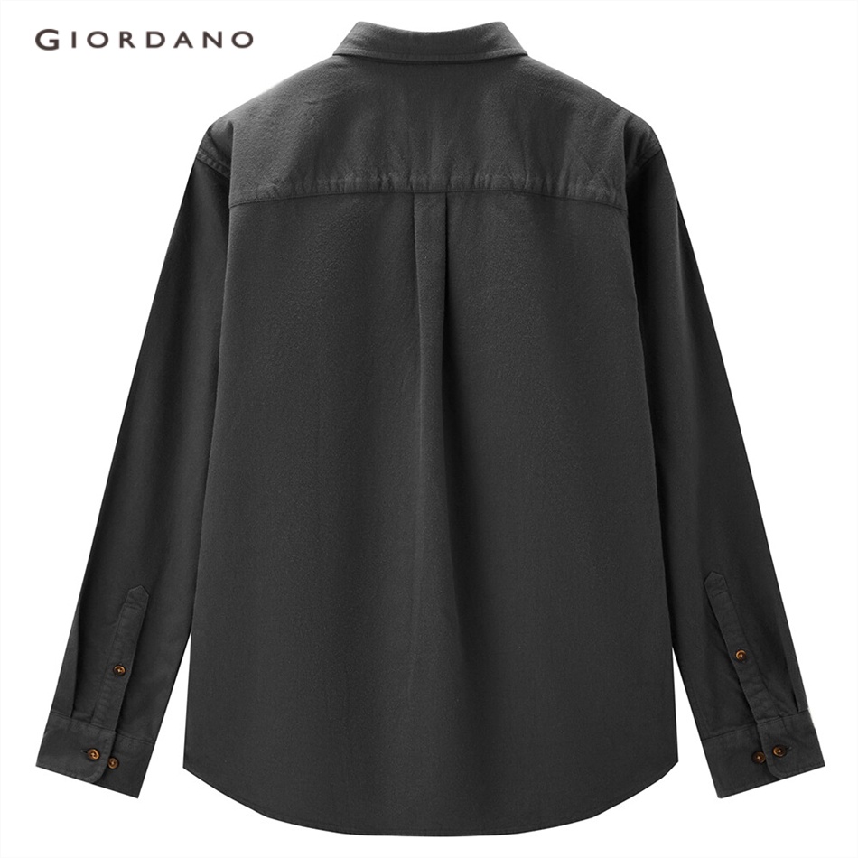 Áo sơ mi nam tay áo dài giản dị chất vải cotton pha flannel dày dặn giữ ấm thoải mái trẻ trung thường ngày GIORDANO  01042871