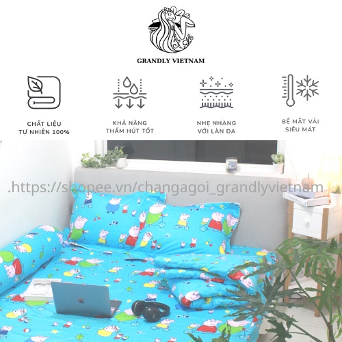 Bộ chăn ga gối trẻ em (4 món) cao cấp Grandly chính hãng hoạ tiết ngộ nghĩnh, siêu êm ái, thoáng mát
