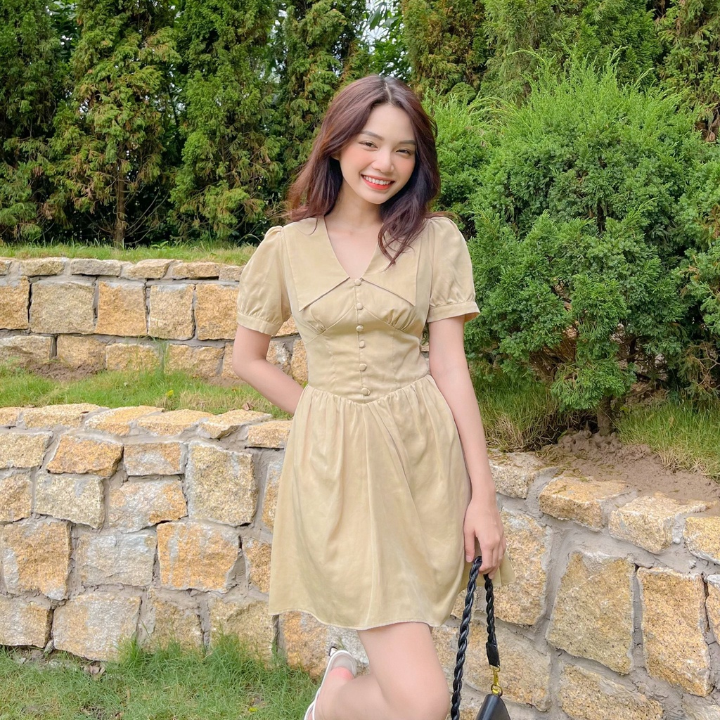 Đầm JAYLA - Đầm cổ trụ nẹp nút