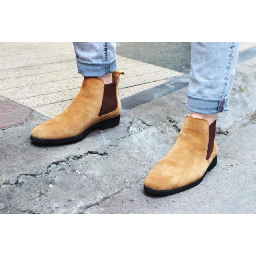 Mới - giày chelsea boot cổ cao da bò lộn Màu : Đen - Xám Nhạt - Vàng - Vàng Bò (H - ) AL " ^ * $ - \
