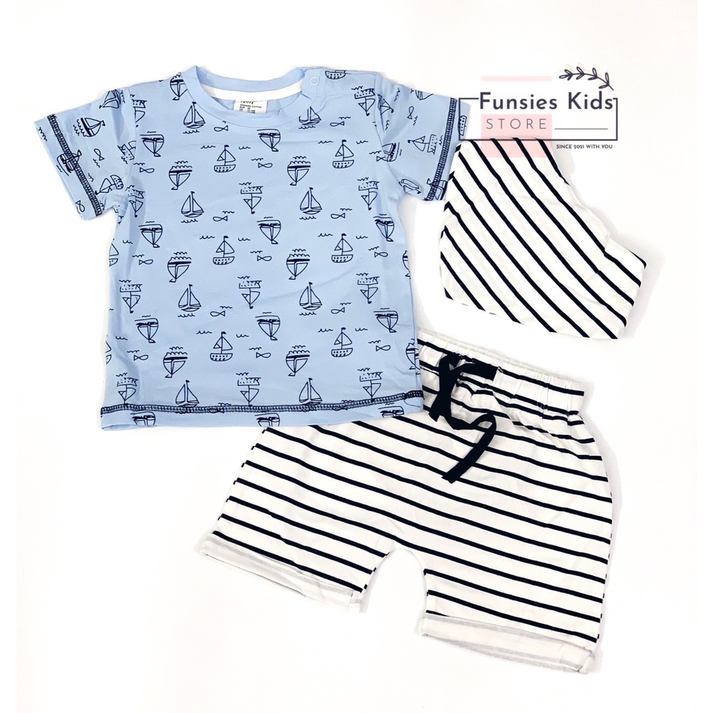 Set xanh thuyền buồm kèm yếm cho bé xuất HM