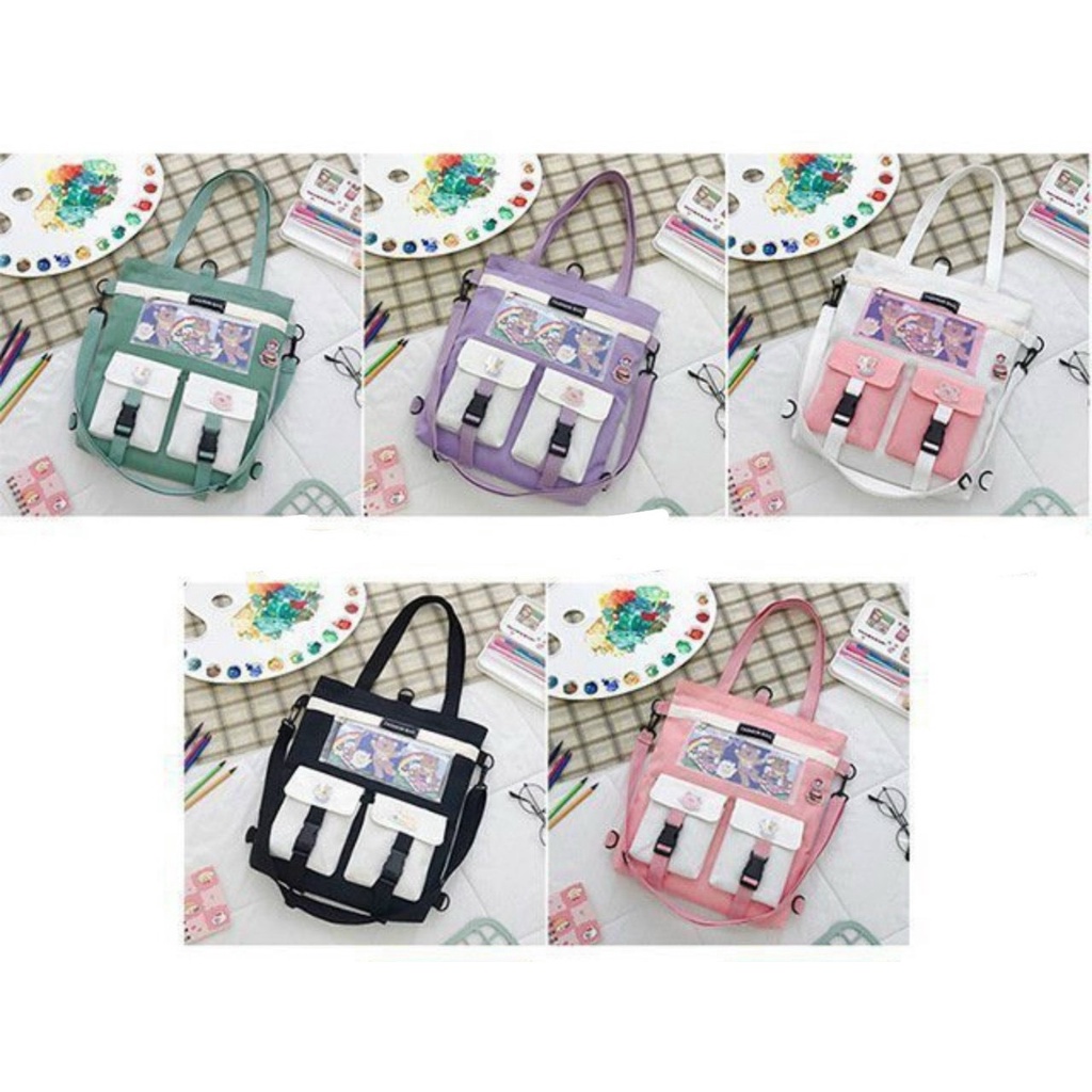 Túi tote thời trang đi học - Hộp gài phối 2 khóa