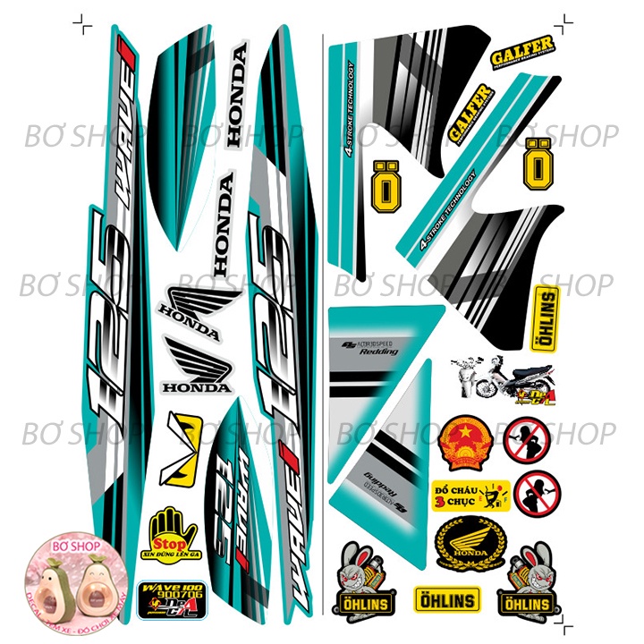 Tem rời WAVE ALPHA 100cc & 50cc Mẫu chữ 125i  BƠ SHOP - Tem 3 lớp chống phai màu