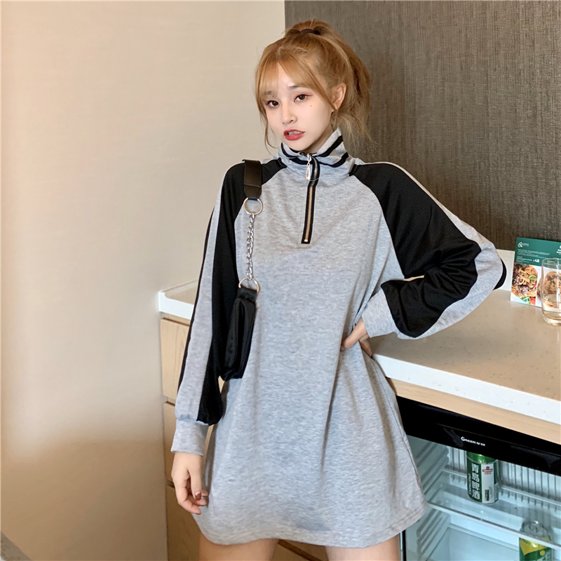 Áo kiểu SUXI cổ cao dáng dài phối khoá kéo thiết kế dáng rộng thoải mái