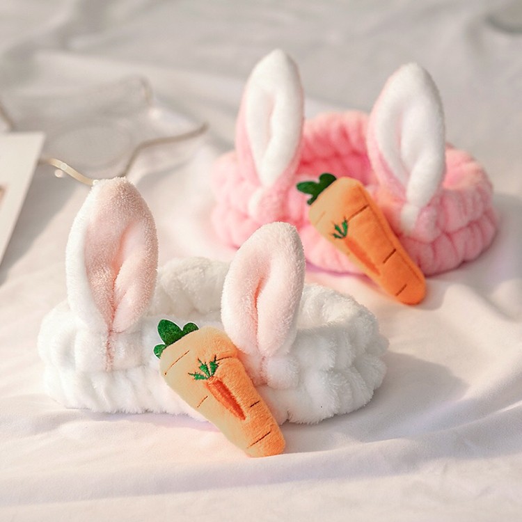 Băng đô rửa mặt tai thỏ cà rốt 3D dễ thương vải mềm cao cấp