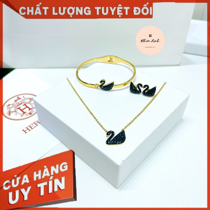 Vòng Cổ/Vòng Tay/Khuyên Tai Thiên Nga Đen TitanMạ Vàng Sang Trọng, Siêu Sáng, Không Gỉ, Không Phai Màu