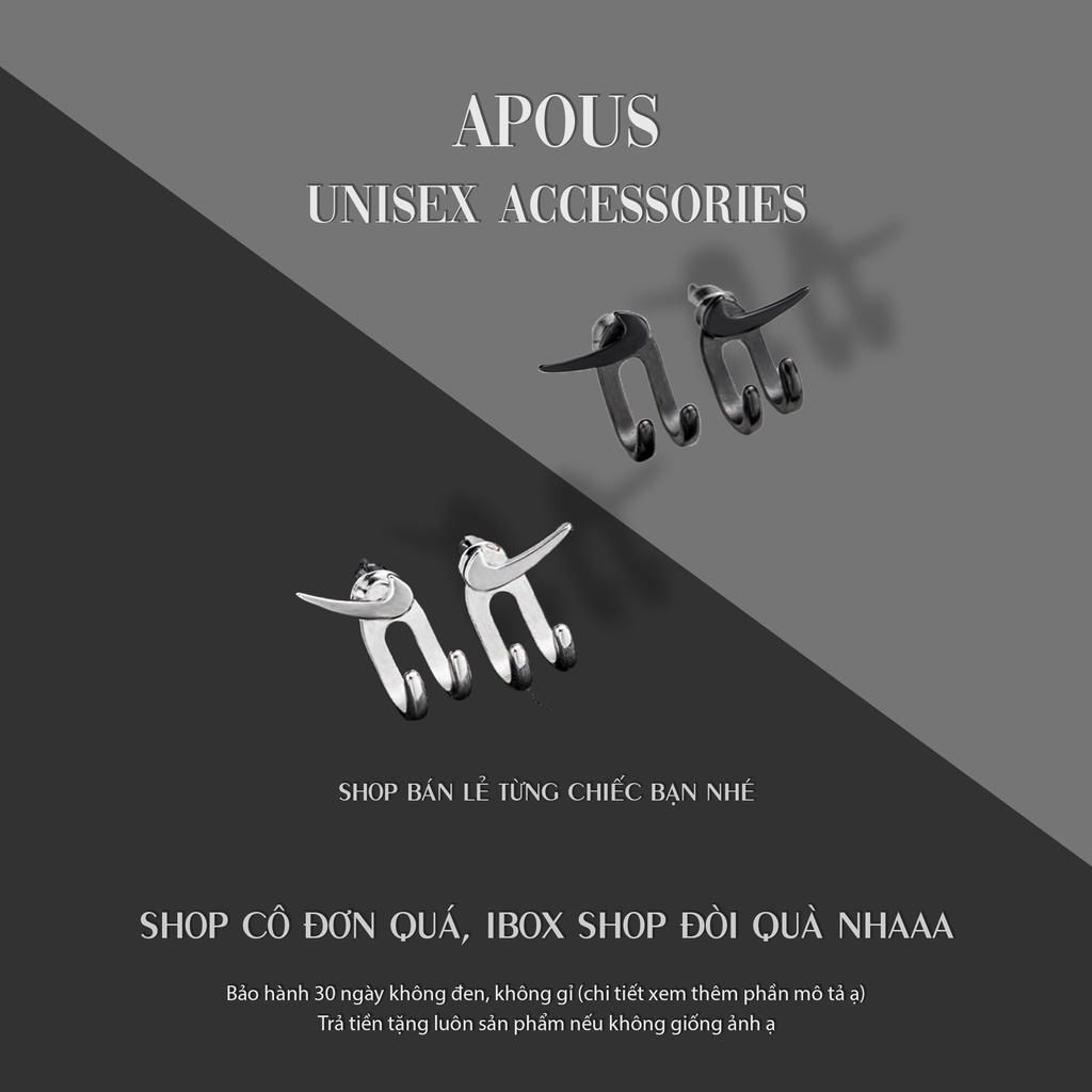 Bông tai nam nữ Cuban Trendy BT001 - Thép Titan - Phụ kiện trang sức Unisex Apous